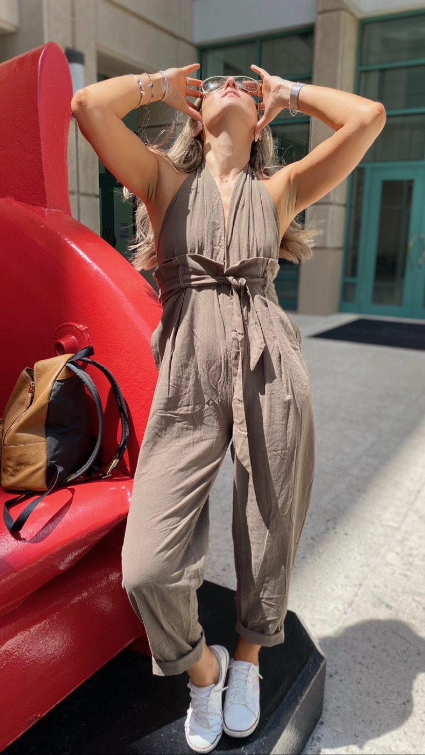 COTTON OVERALL JUMP SUIT WHIT WAISTBAND RUFFLE DETAILING