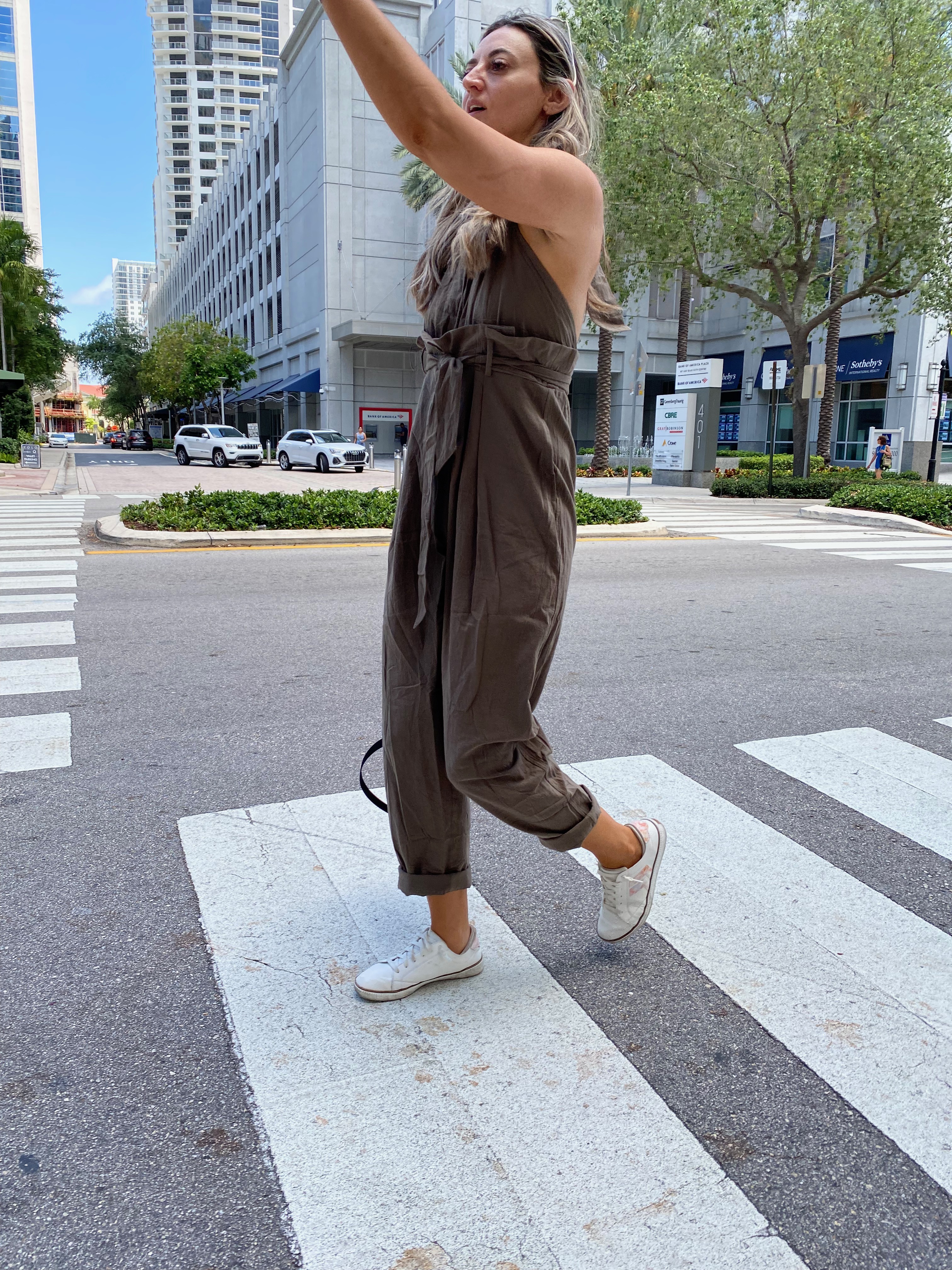 COTTON OVERALL JUMP SUIT WHIT WAISTBAND RUFFLE DETAILING
