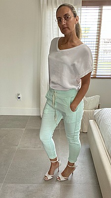 MINERAL WASH RIBBED STRETCH KNIT SIDE STRIPE DRAWSTRING CRINKLE JOGGER POCKETS