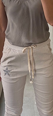 RHINESTONE STAR LOGO FRINGE HEM WITH EYELET LACE CRINKLE JOGGER