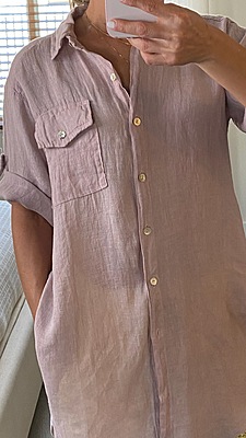 ROLL UP SLEEVE BUTTON DOWN LINEN TOP WITH LEFT POCKET