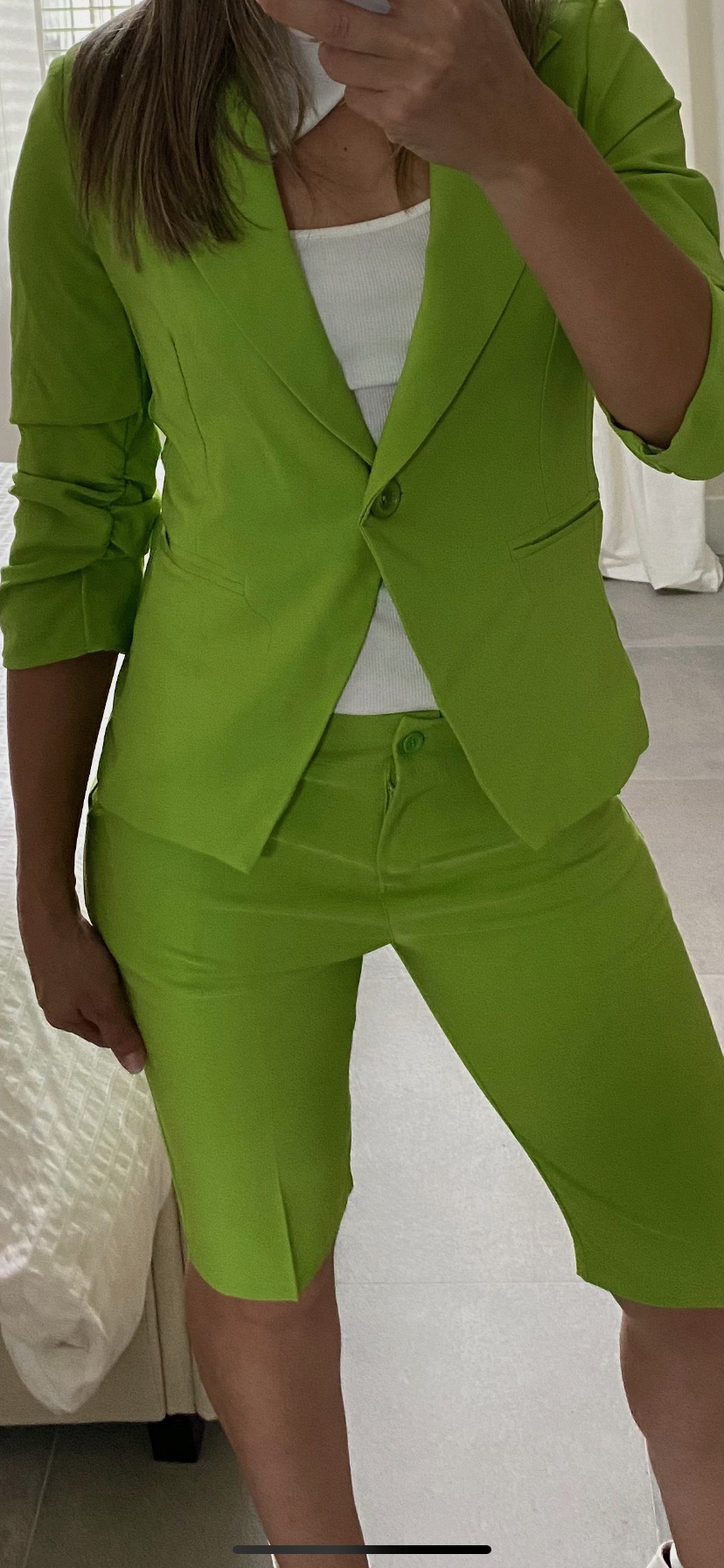SINGLE BUTTON 3/4 RUCHED SLEEVE BLAZER