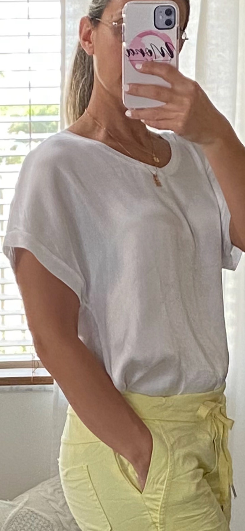 SATIN COTTON V NECK SHORT SLEEVE TOP