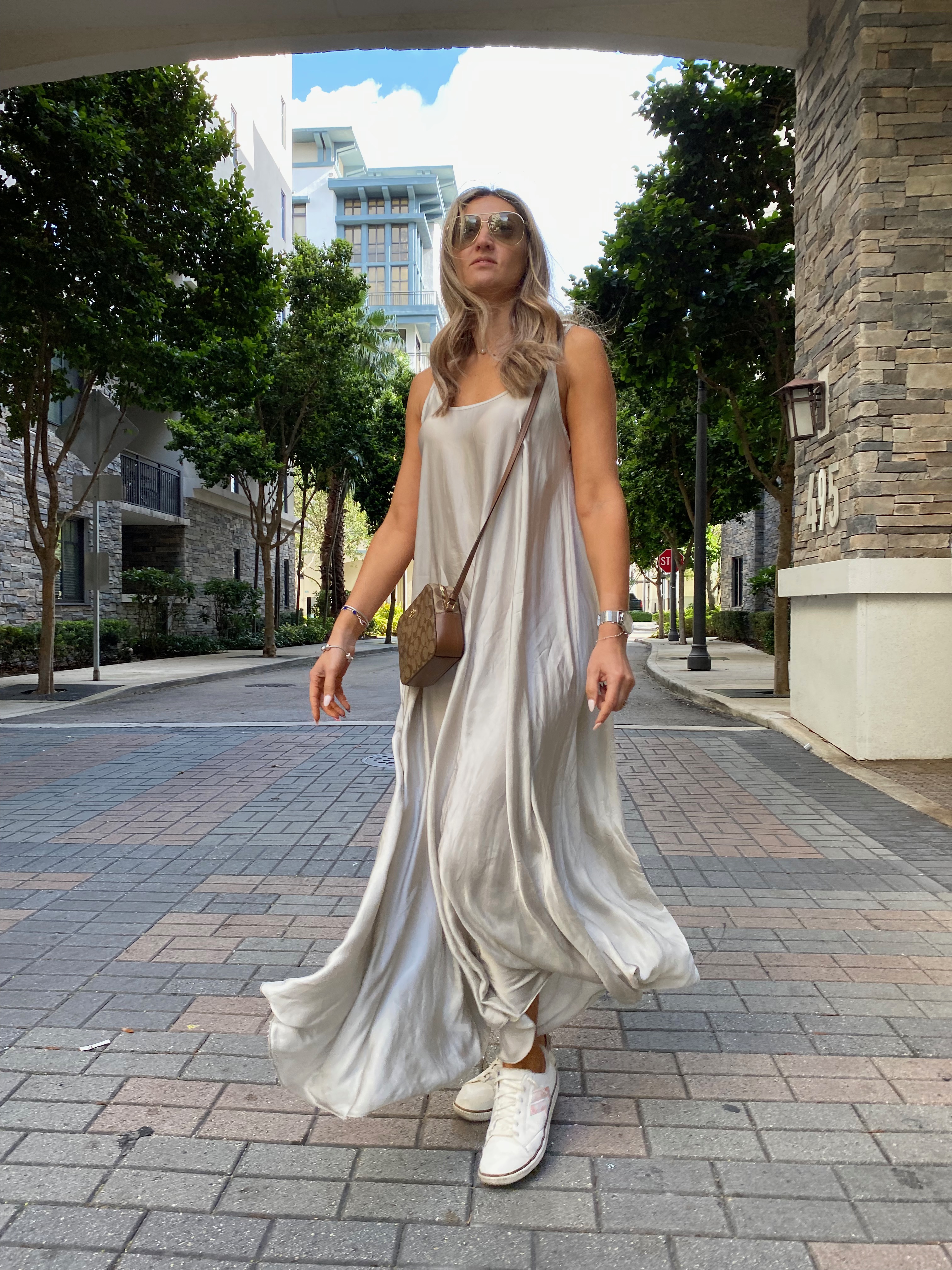 SOFT SATIN FLOWY MAXI DRESS