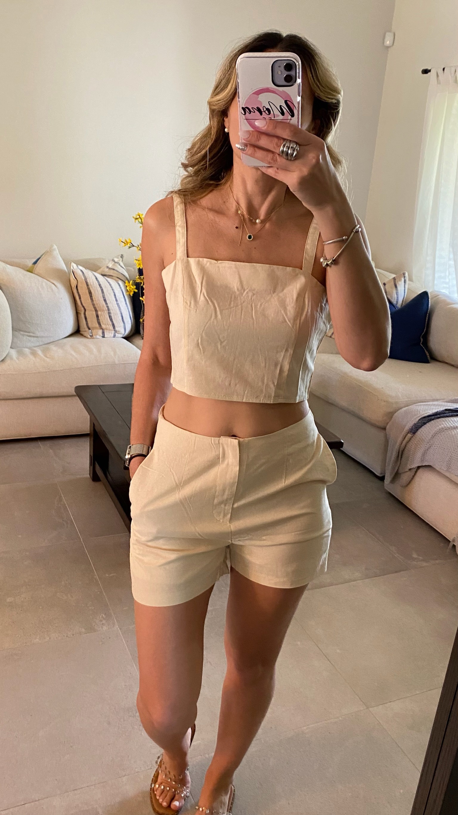COTTON LINEN CROP AND SHORT