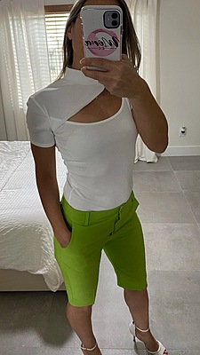 TURTLE NECK ASYMMETRICAL CHEST CUT OUT SHORT SLEEVE RIBBED STRERCHY TOP