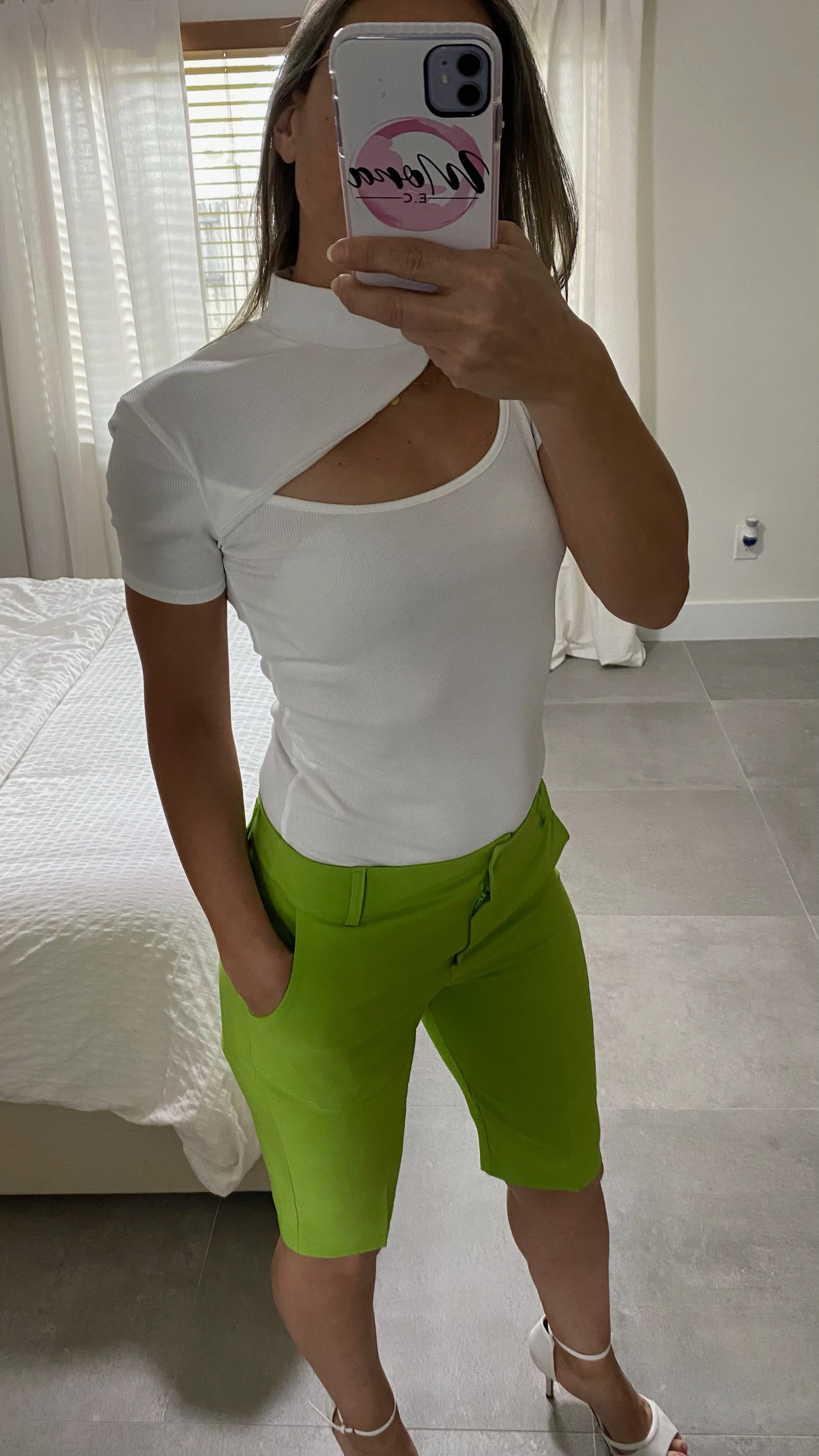 TURTLE NECK ASYMMETRICAL CHEST CUT OUT SHORT SLEEVE RIBBED STRERCHY TOP