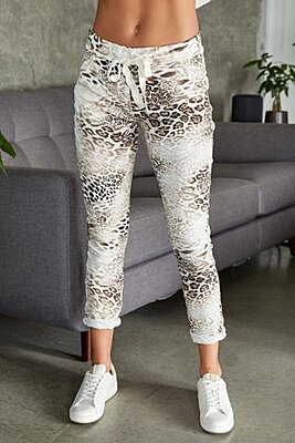 SPARSED CHEETAH PRINT CRINKLE JOGGER WITH DRAWSTRING POCKETS